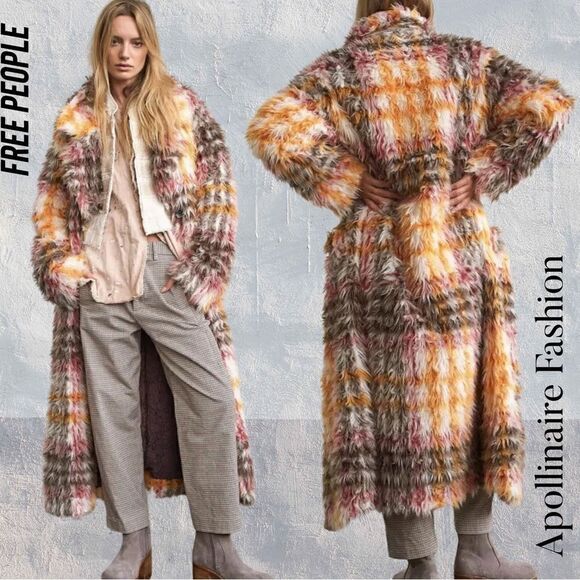 FREE PEOPLE PLAID CARDI FAUX FUR COAT NWT VARIOUS SIZES RARE - Picture 1 of 11